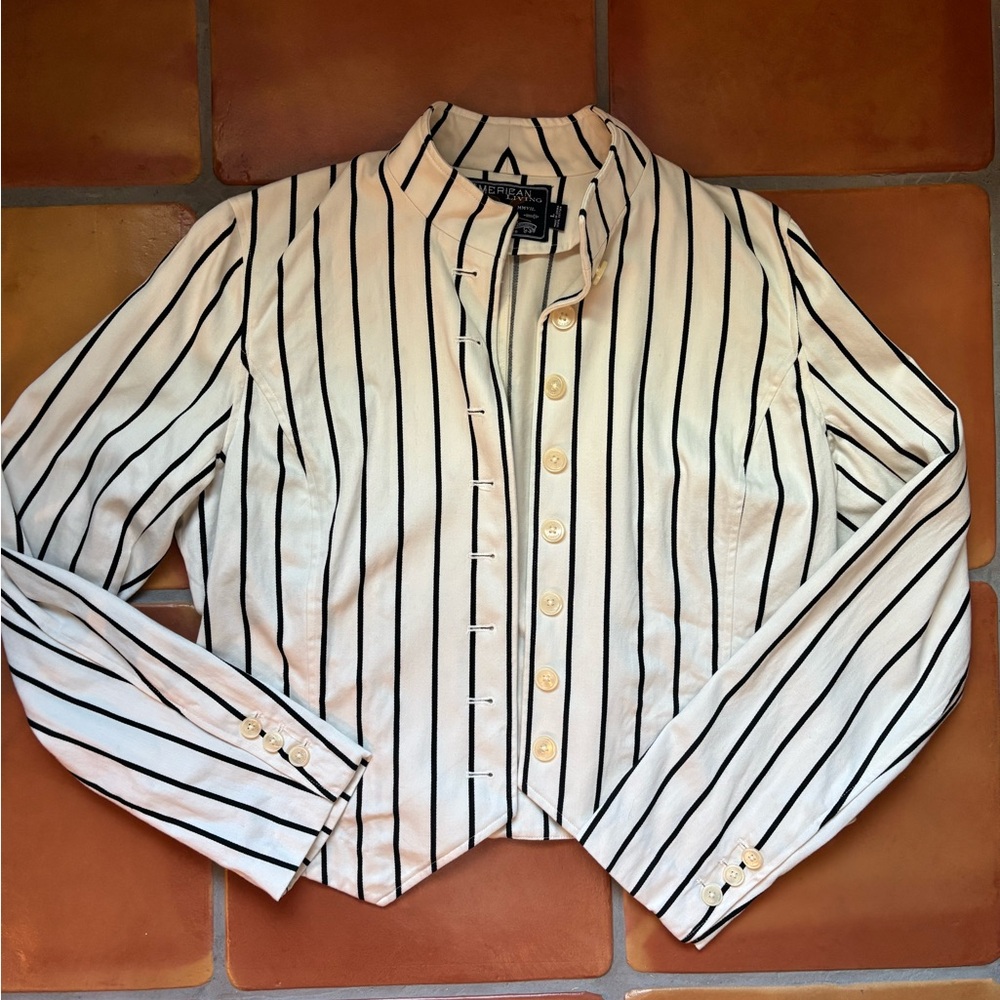American Living Cream and Black Striped Blazer Womens Striped Jacket